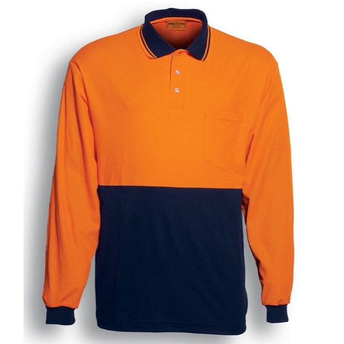 RE Unisex Adults Hi-Vis Polyface / Cotton Back Polo - L/S
