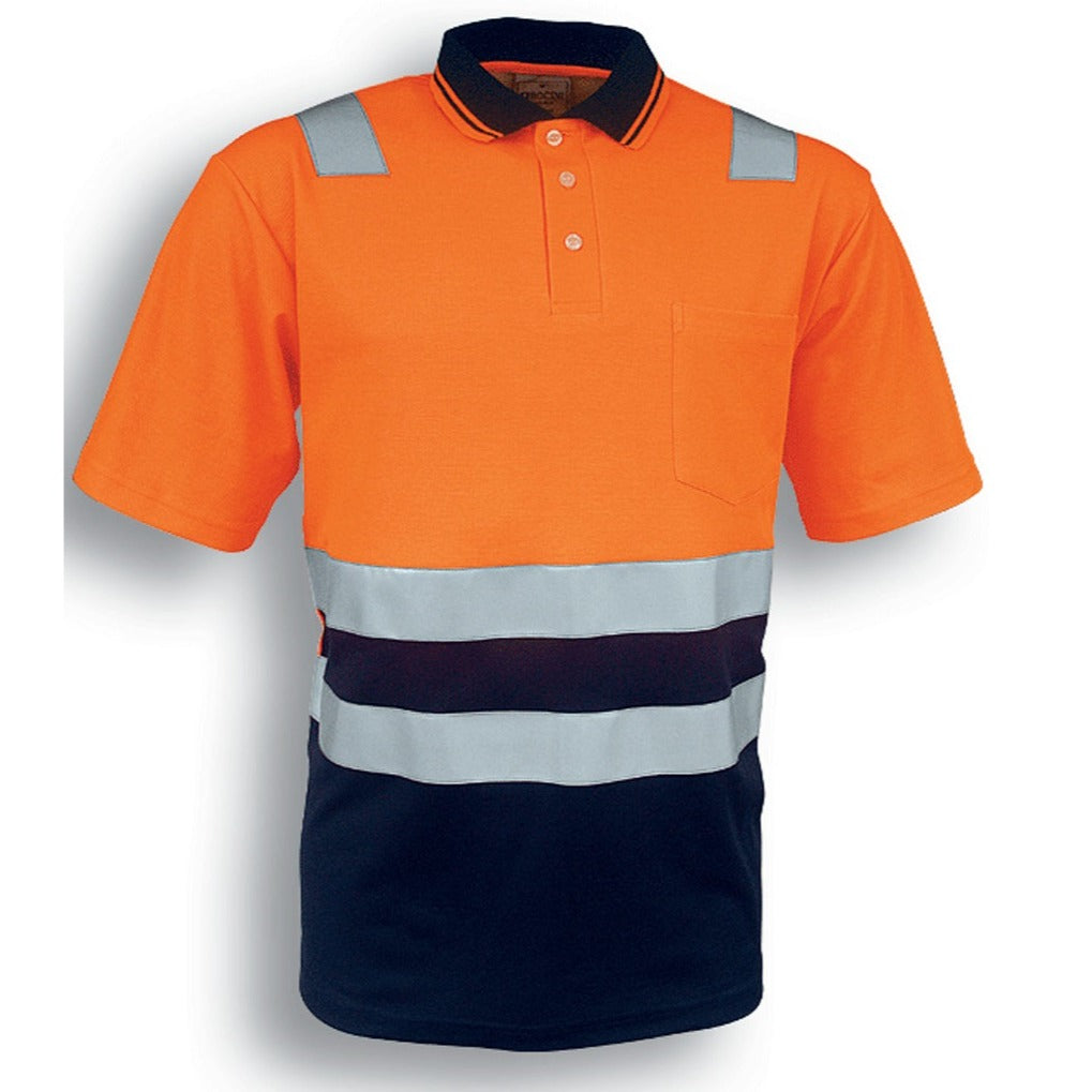RE Unisex Adults Hi-Vis Polyface / Cotton Back Polo With Reflective Tape