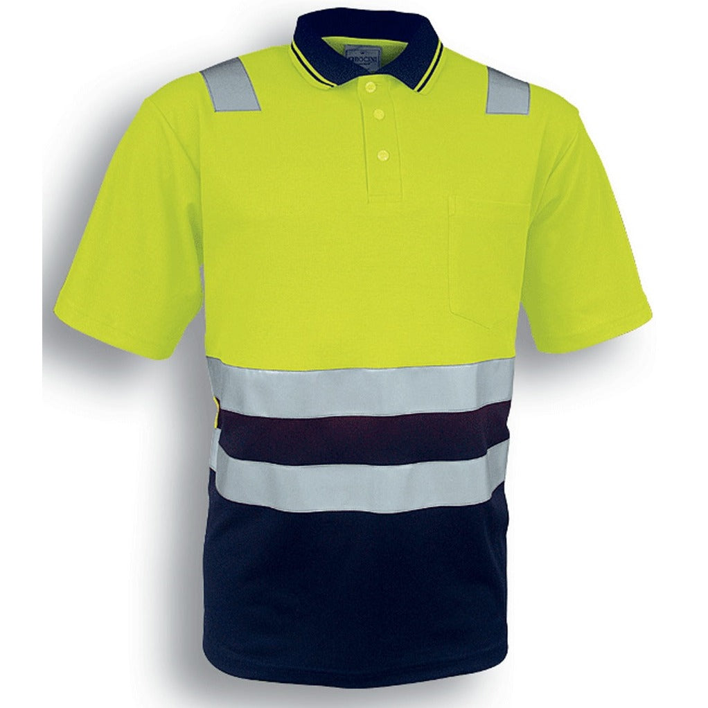 RE Unisex Adults Hi-Vis Polyface / Cotton Back Polo With Reflective Tape